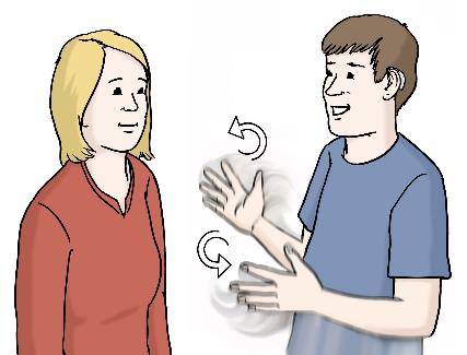 2 Menschen unterhalten sich mit Gebärdensprache